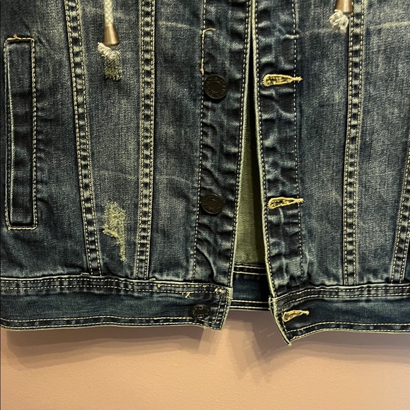 Victorious Blue Denim Vest with Removable Gray Hood - Picture 5 of 10